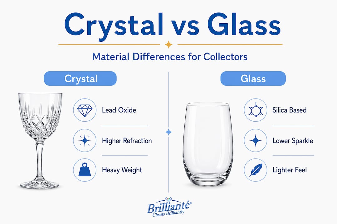 Crystal versus glass material differences infographic
