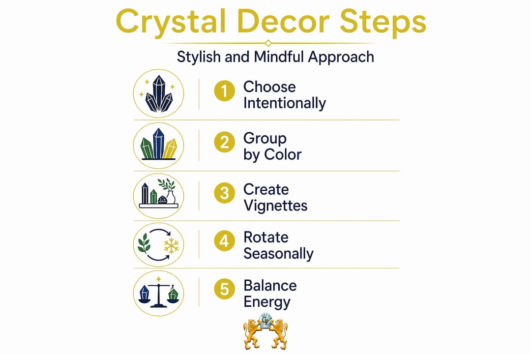 Infographic showing steps for mindful crystal decor