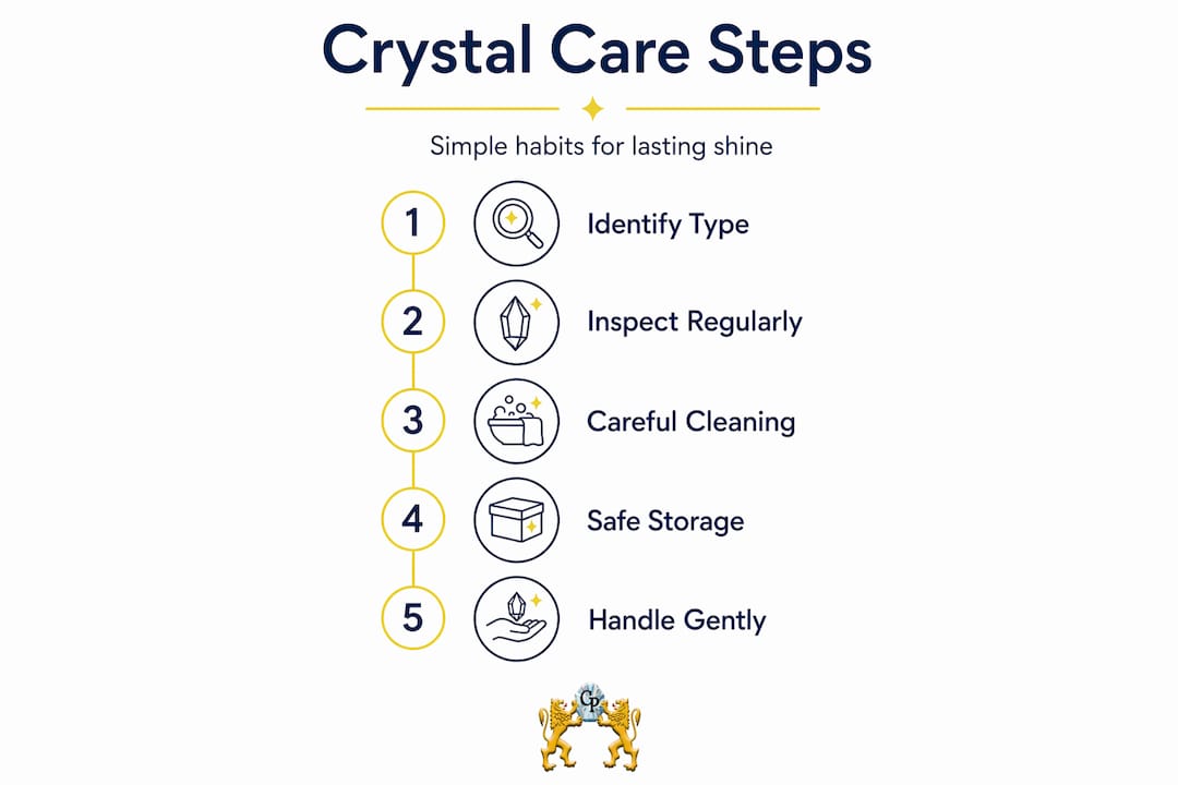 Infographic of crystal care process steps