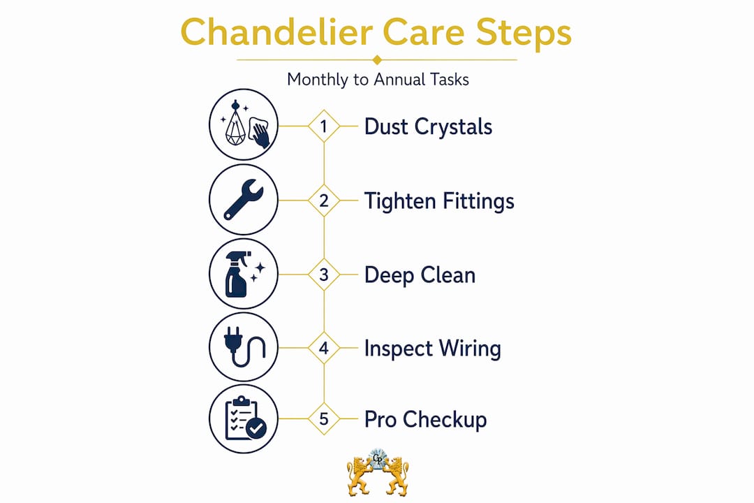 Vertical flow infographic for chandelier care schedule