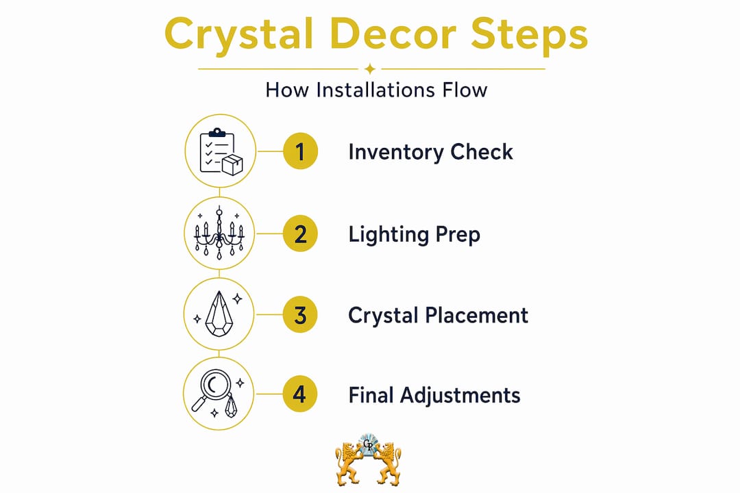 Infographic showing steps for crystal decor setup