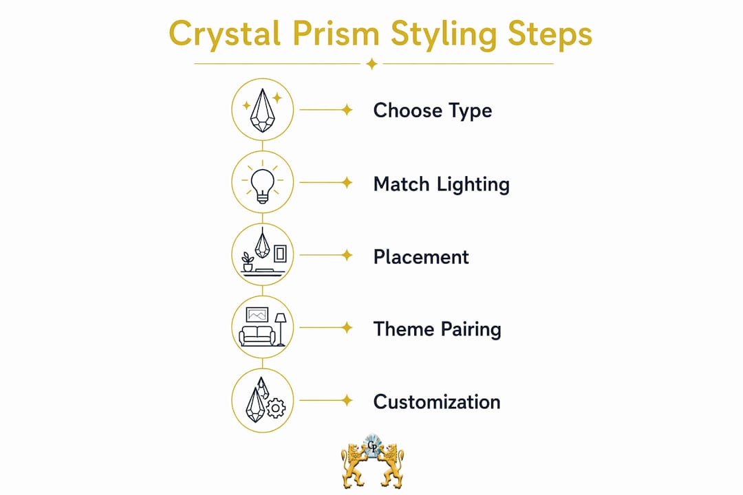 Infographic illustrating crystal prism styling steps