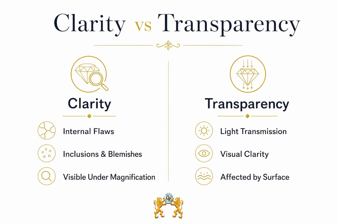 Infographic comparing crystal clarity and transparency
