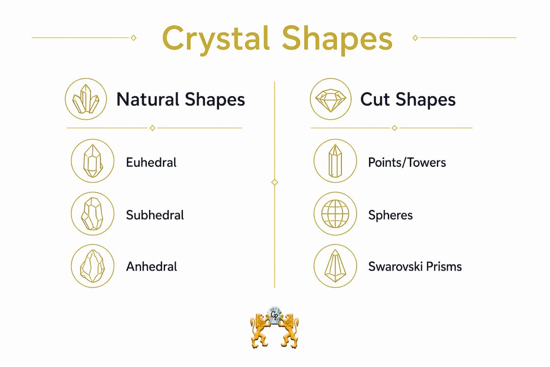 Infographic comparing natural and cut crystal shapes