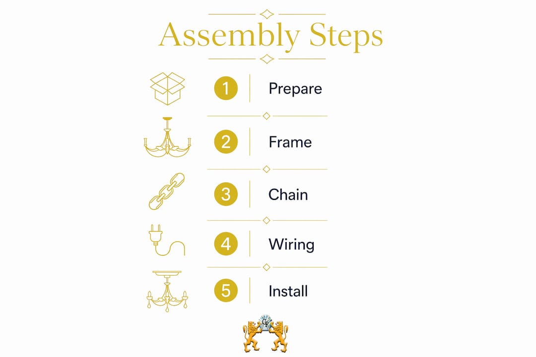 Infographic showing chandelier assembly steps