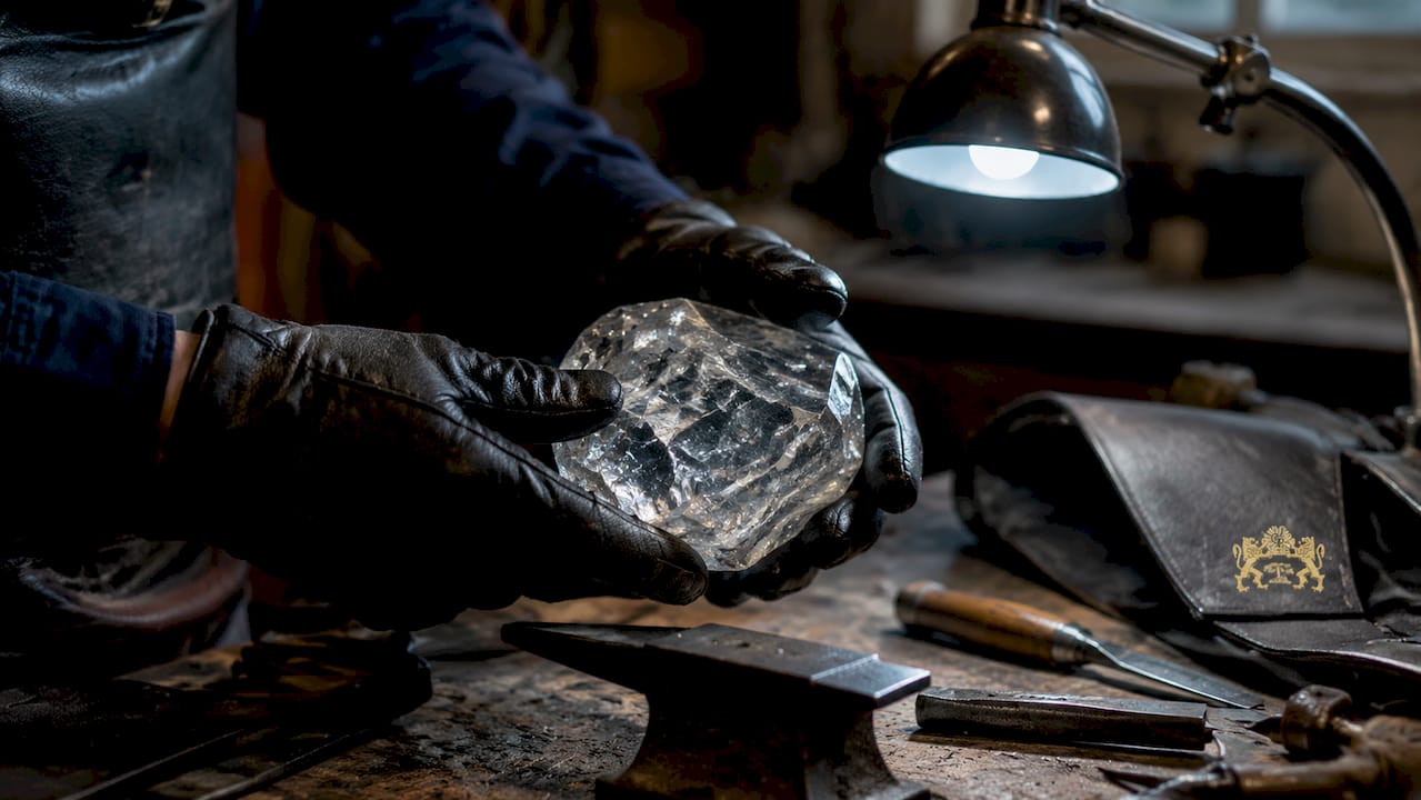 Close-up of lead crystal and craftsman’s tools