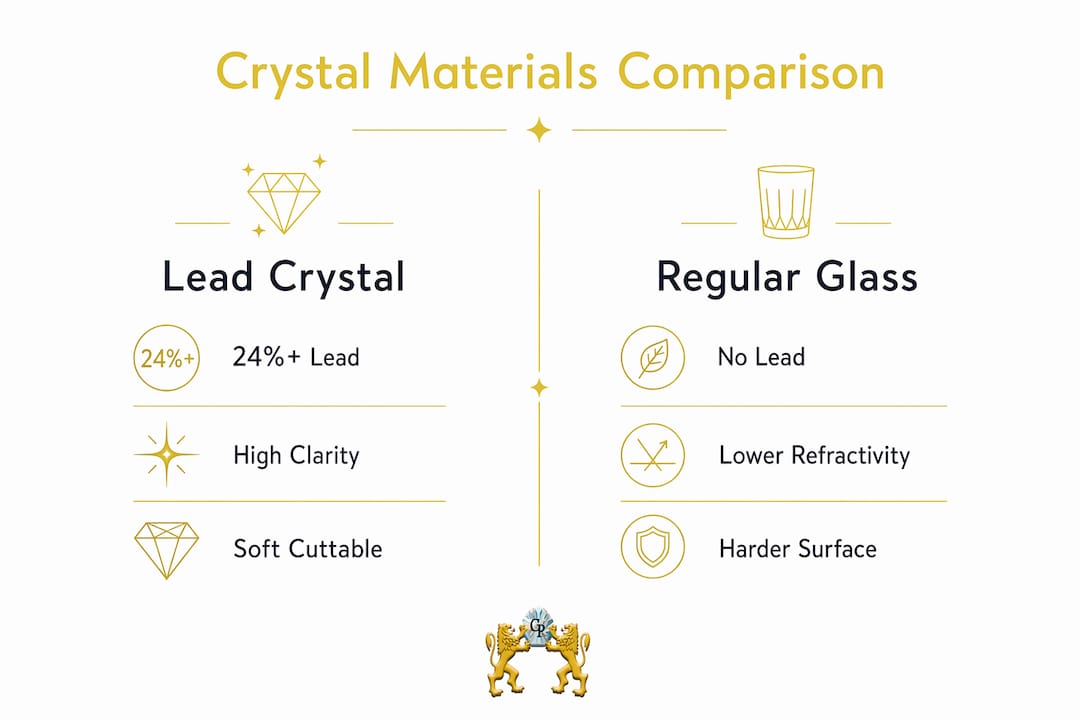 Infographic comparing lead crystal and regular glass features