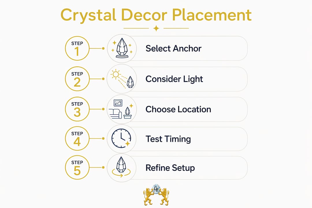 Infographic showing steps for crystal decor placement