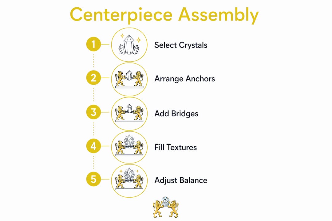 Infographic showing assembly steps for crystal centerpieces
