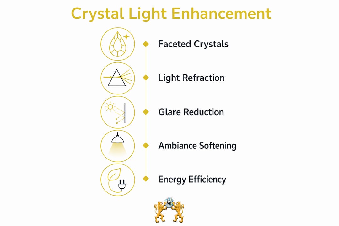 Infographic showing crystal light enhancement process steps and benefits