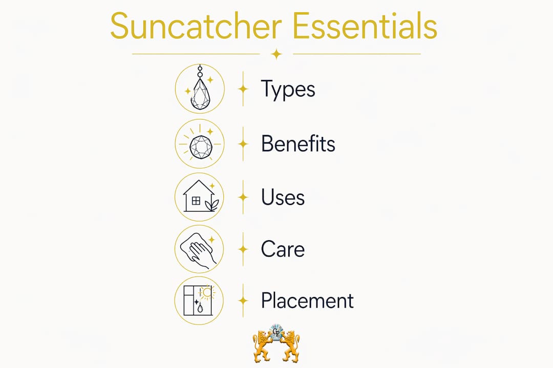 Infographic showing suncatcher types benefits and uses