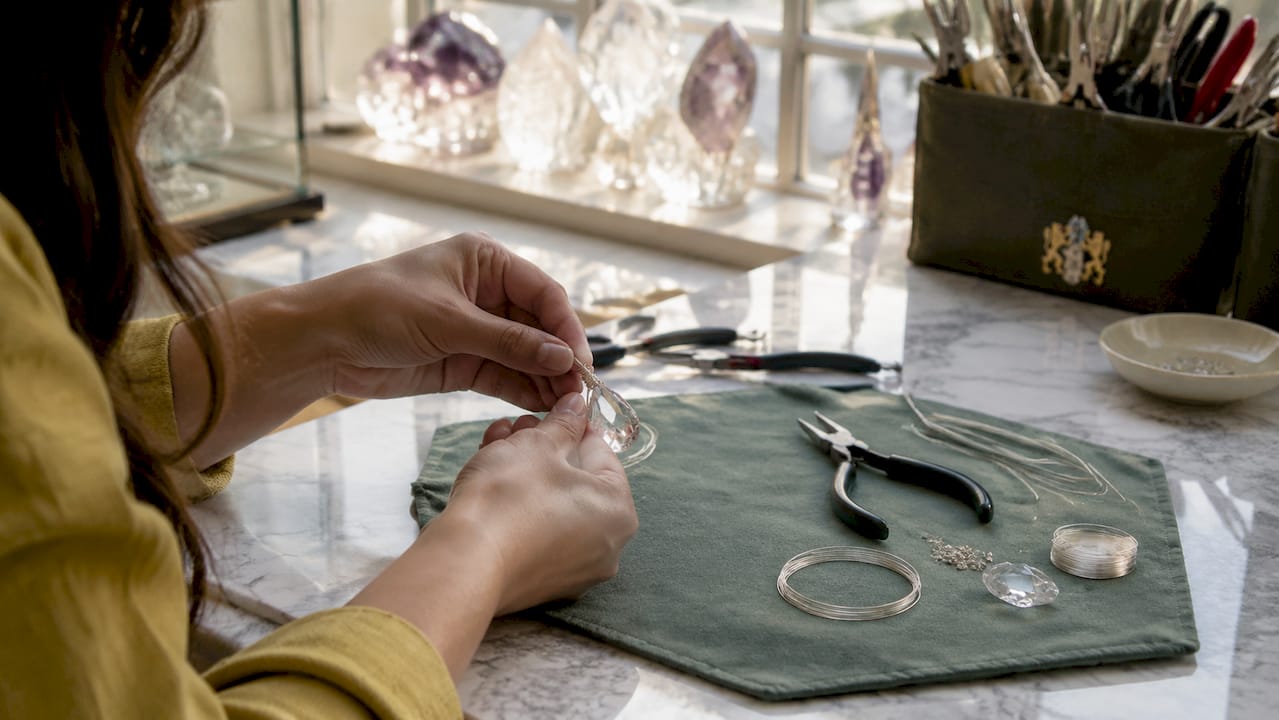 Hands wire wrapping crystal pendant