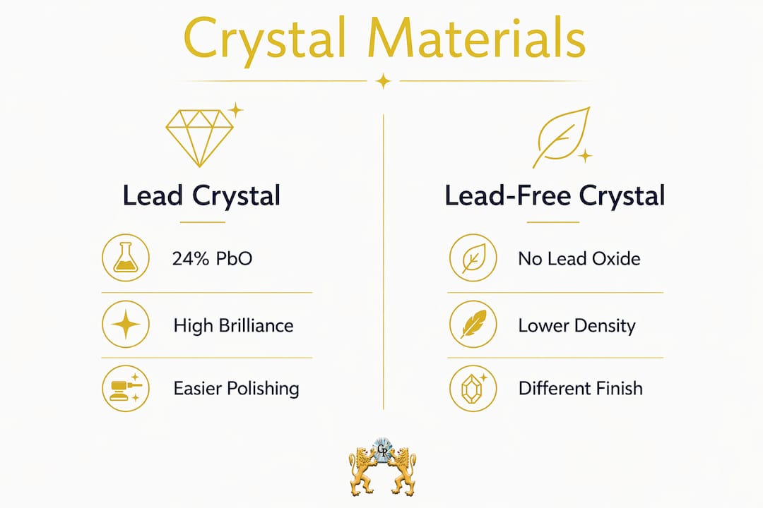 Infographic comparing lead and lead-free crystal materials