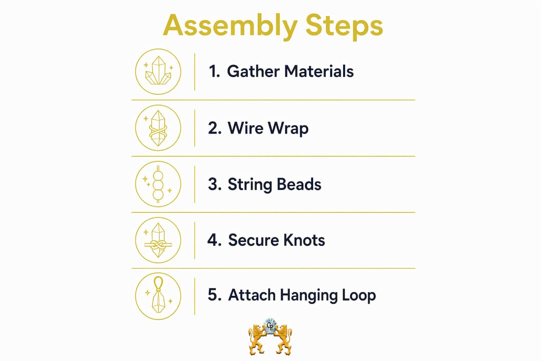 Infographic showing assembly steps for a crystal suncatcher