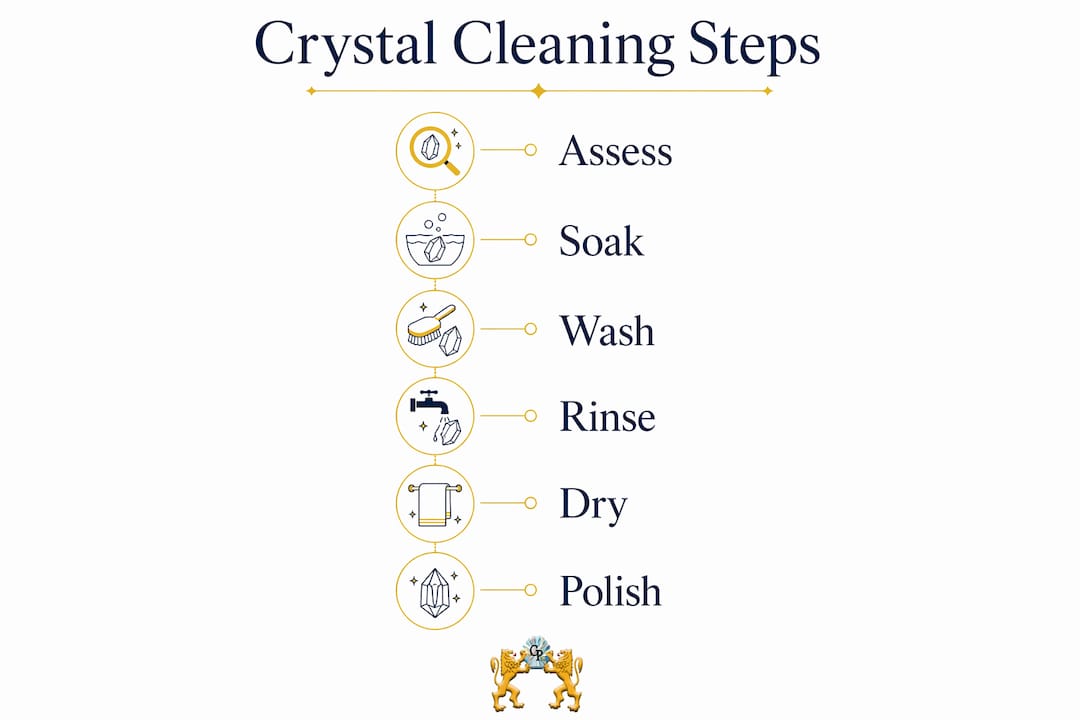 Infographic illustrating crystal cleaning step-by-step process