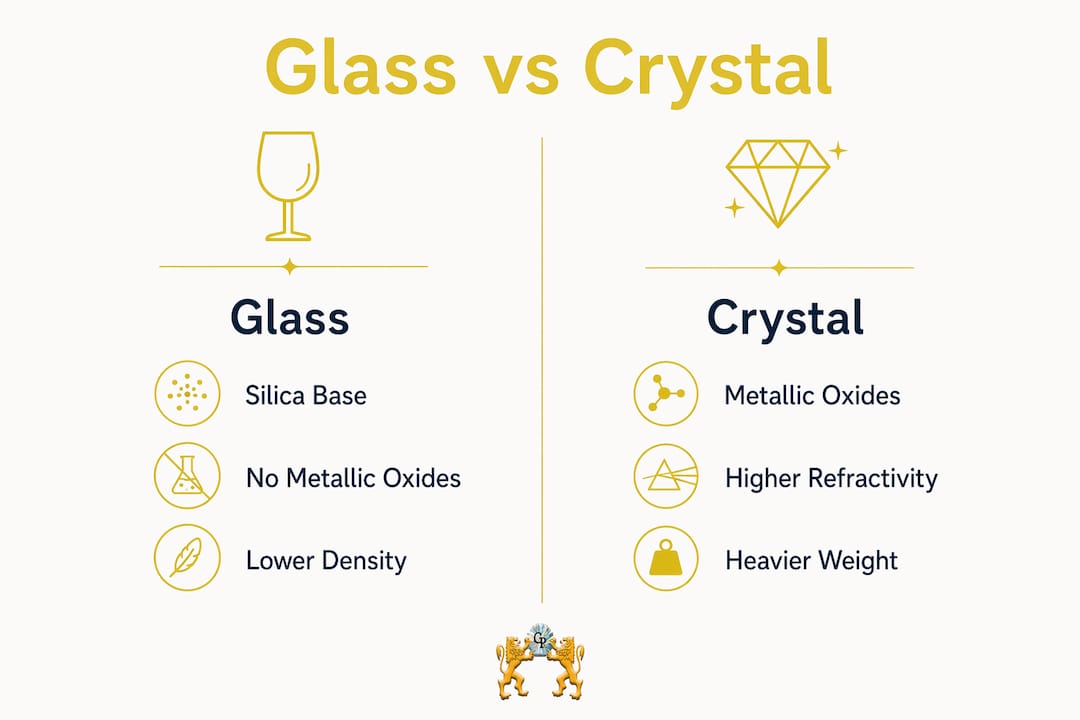 Infographic comparing features of glass and crystal