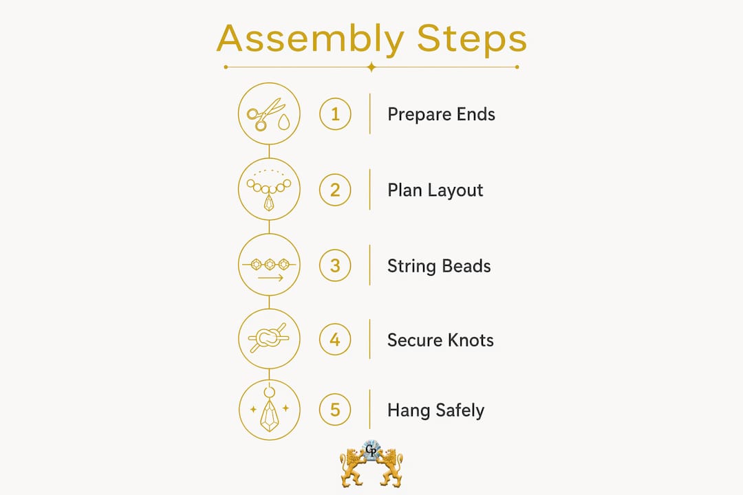 Infographic showing five crystal garland assembly steps