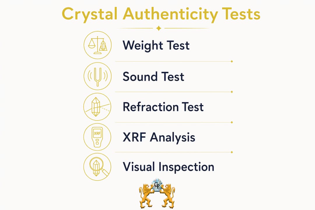 Infographic showing steps to test crystal authenticity