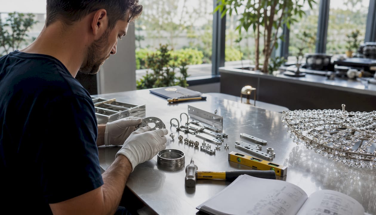Hands assembling fixture mounting hardware kit