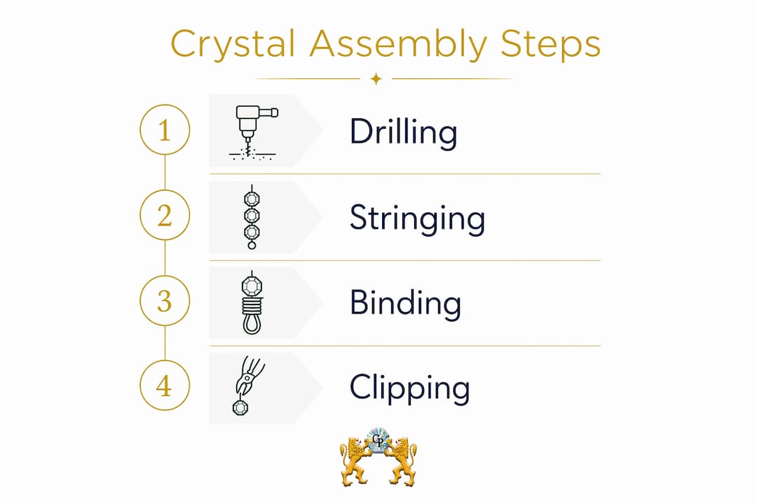 Infographic showing crystal assembly steps
