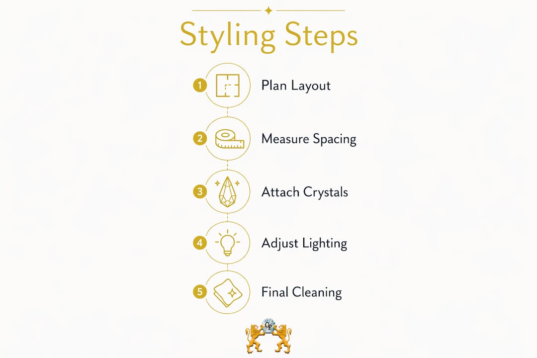 Infographic showing steps to style crystal chandeliers
