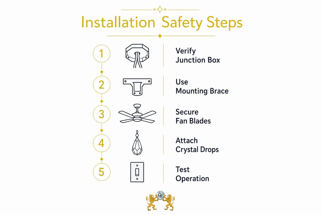 Infographic showing step-by-step chandelier fan installation