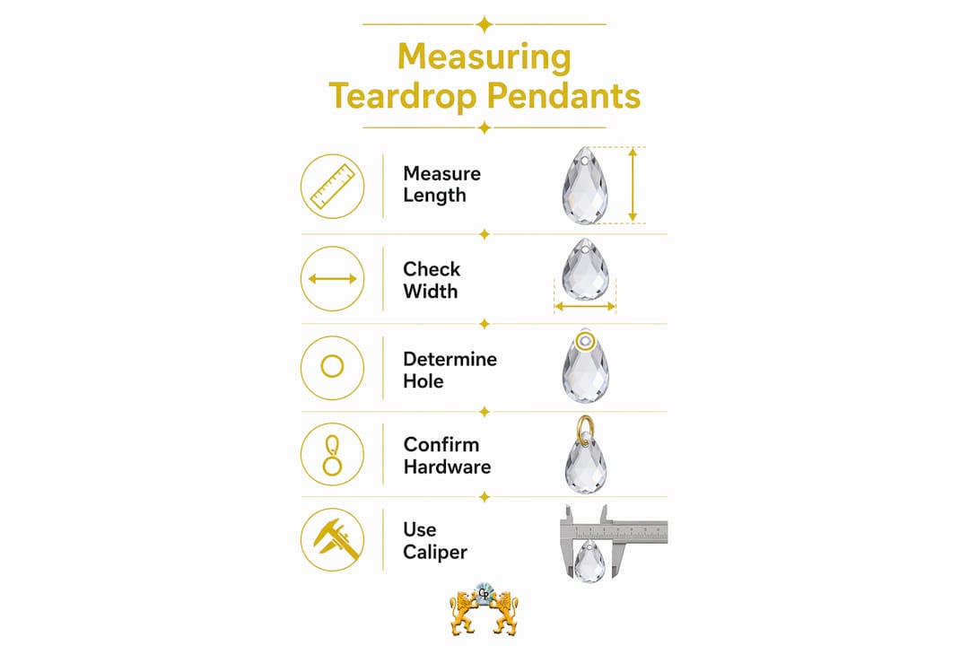 Infographic with steps to measure teardrop crystal pendants