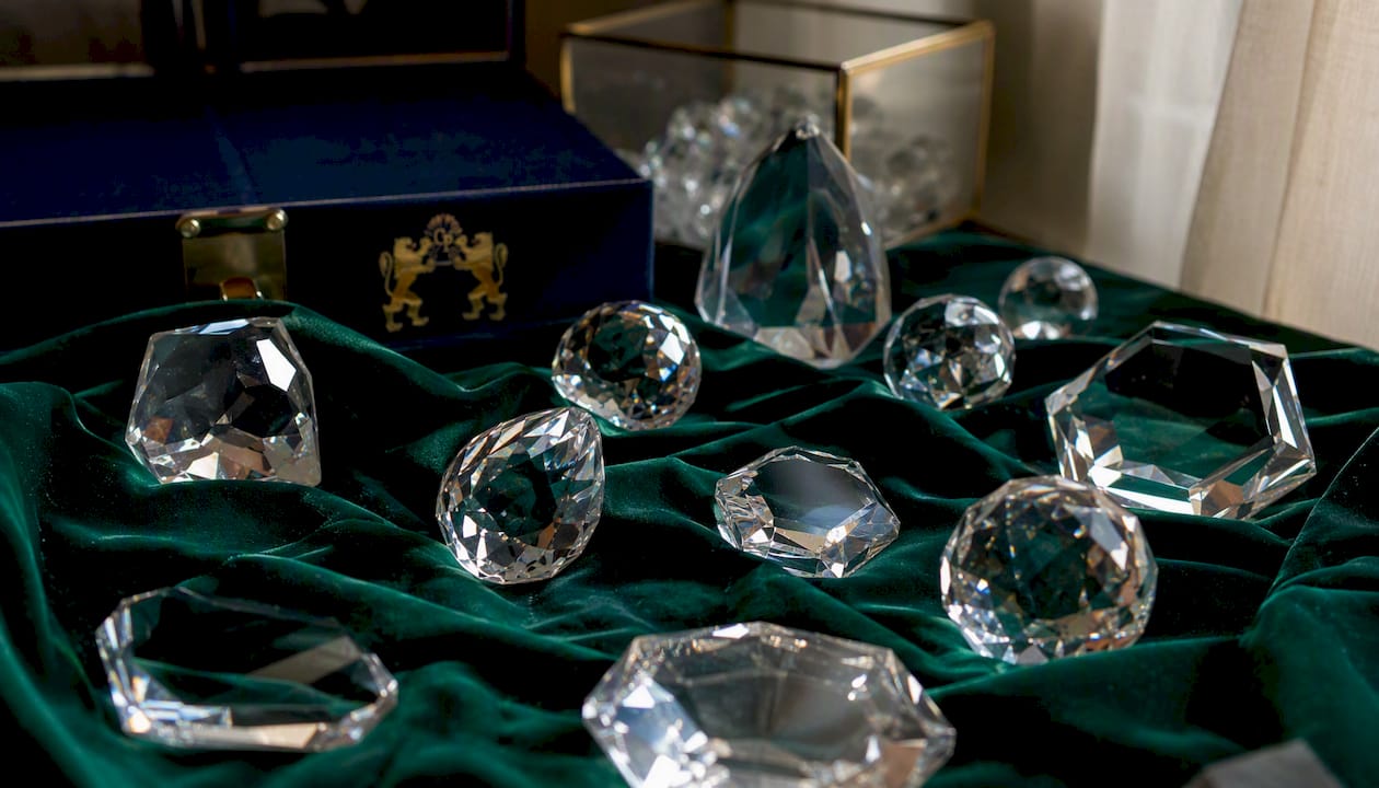 Close-up of assorted crystal prism shapes