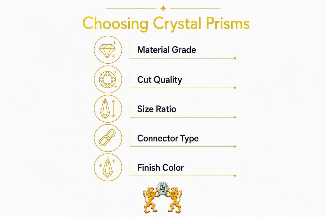 Infographic showing checklist for choosing crystal prisms