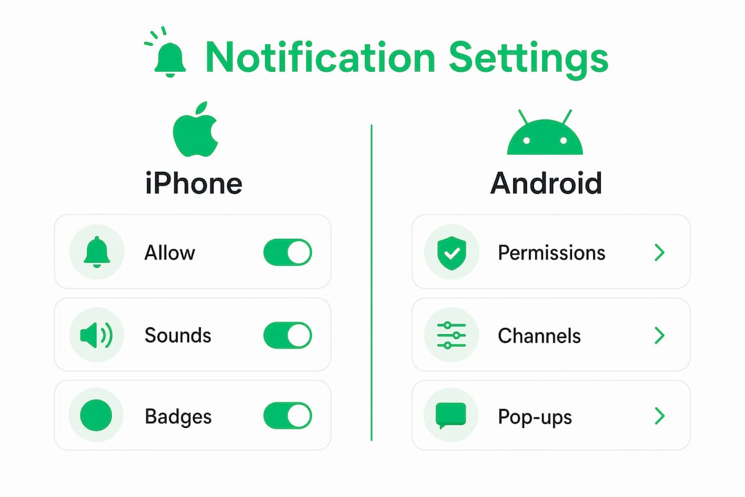 Infographic comparing iPhone and Android notification controls