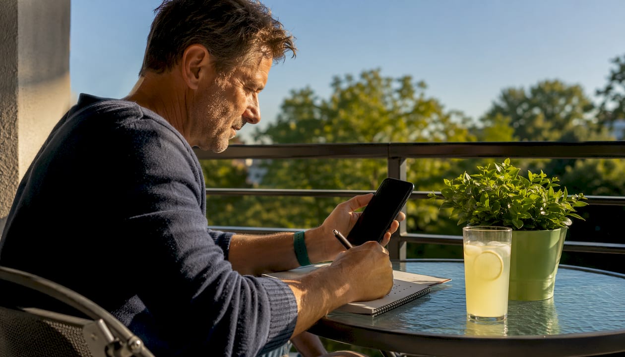 Man verifying wiped phone at home
