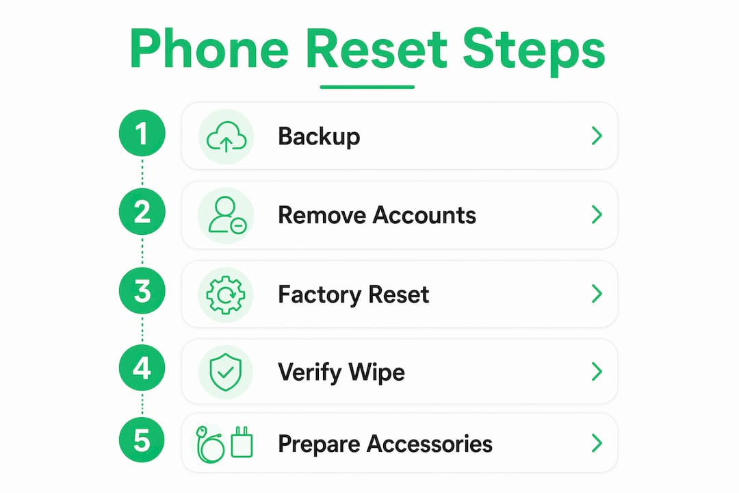 Infographic showing steps to reset phone before selling