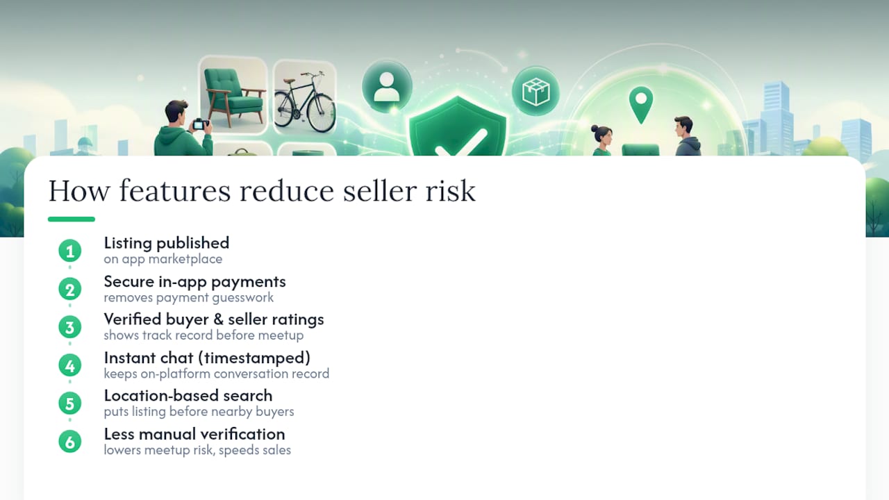 Marketplace features that reduce local selling risk
