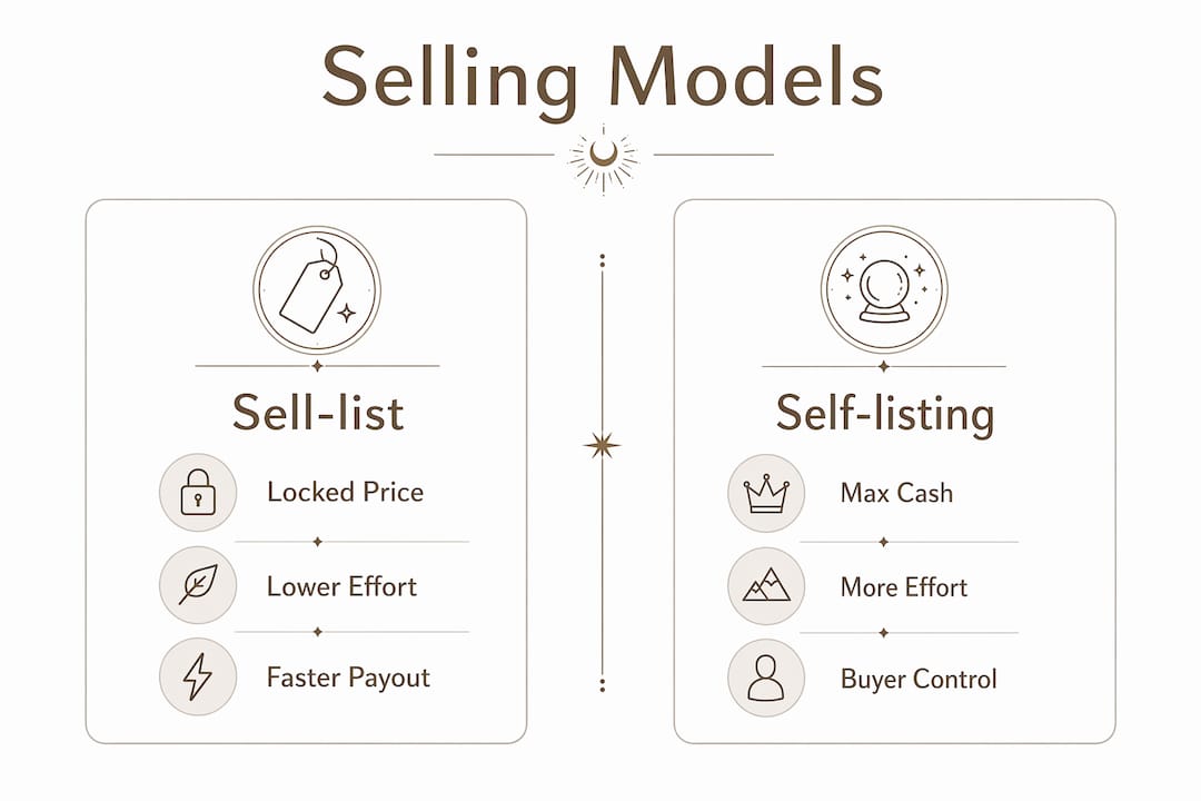 Infographic comparing sell-list and self-listing selling models