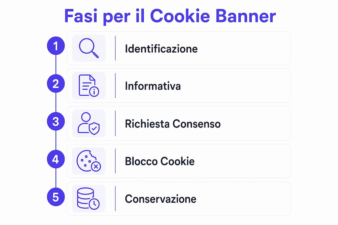 Schema illustrativo delle principali fasi di un cookie banner