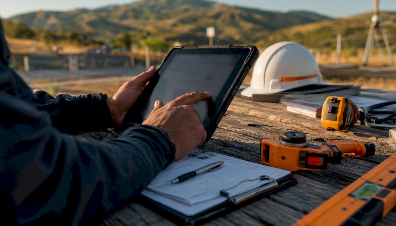 Tablet held by inspector in industrial setting