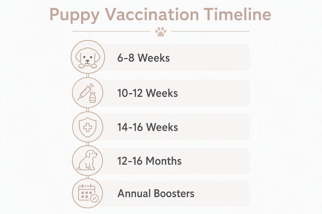 Infographic showing puppy vaccination timeline stages