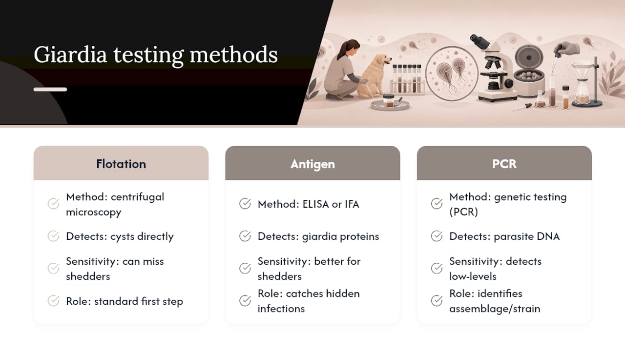 Comparison diagram of giardia testing methods in dogs