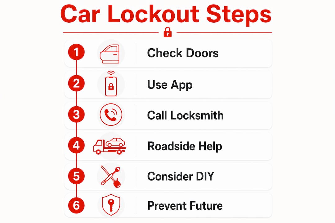 Infographic with numbered car lockout steps
