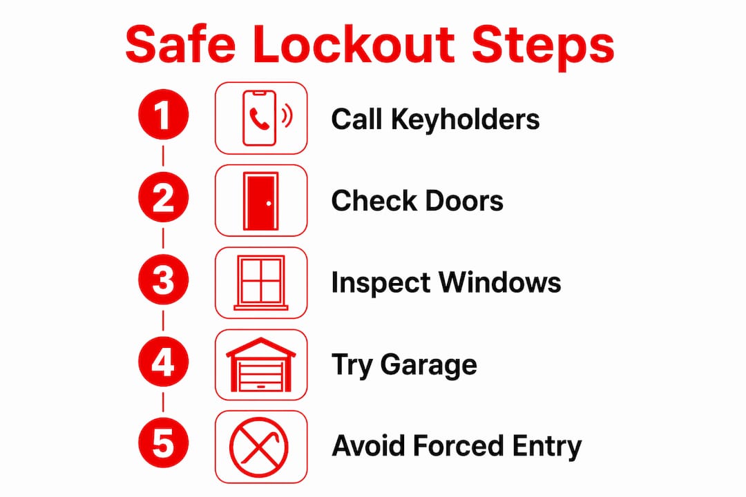 Infographic illustrating safe lockout recovery steps