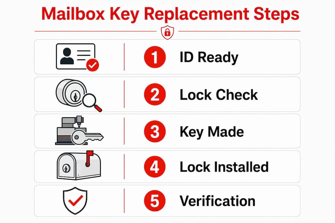 Infographic detailing mailbox key replacement steps