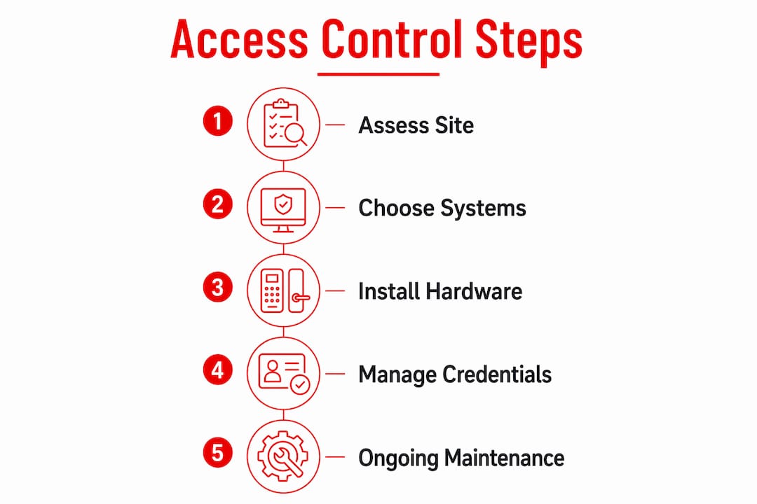 Infographic illustrating five steps of small business access control