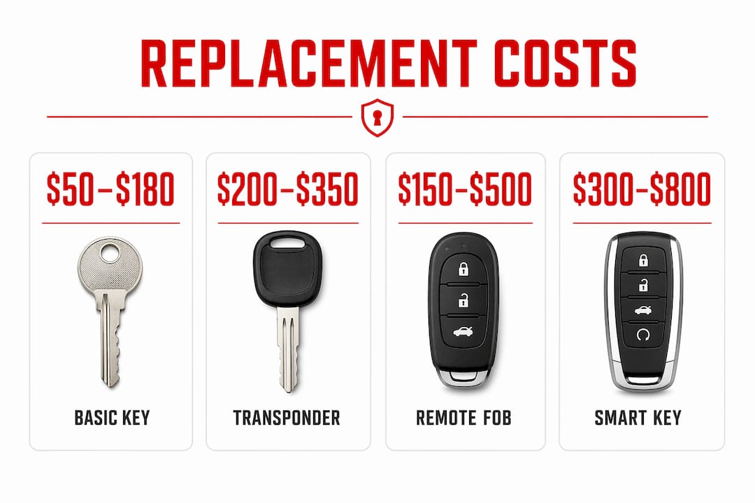 Infographic showing car key replacement cost ranges