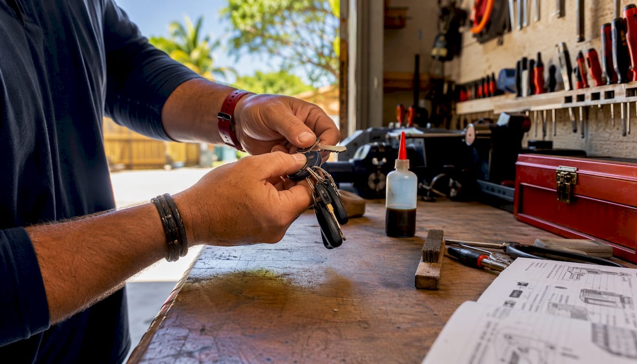 Hands removing heavy keychain preparing ignition repair