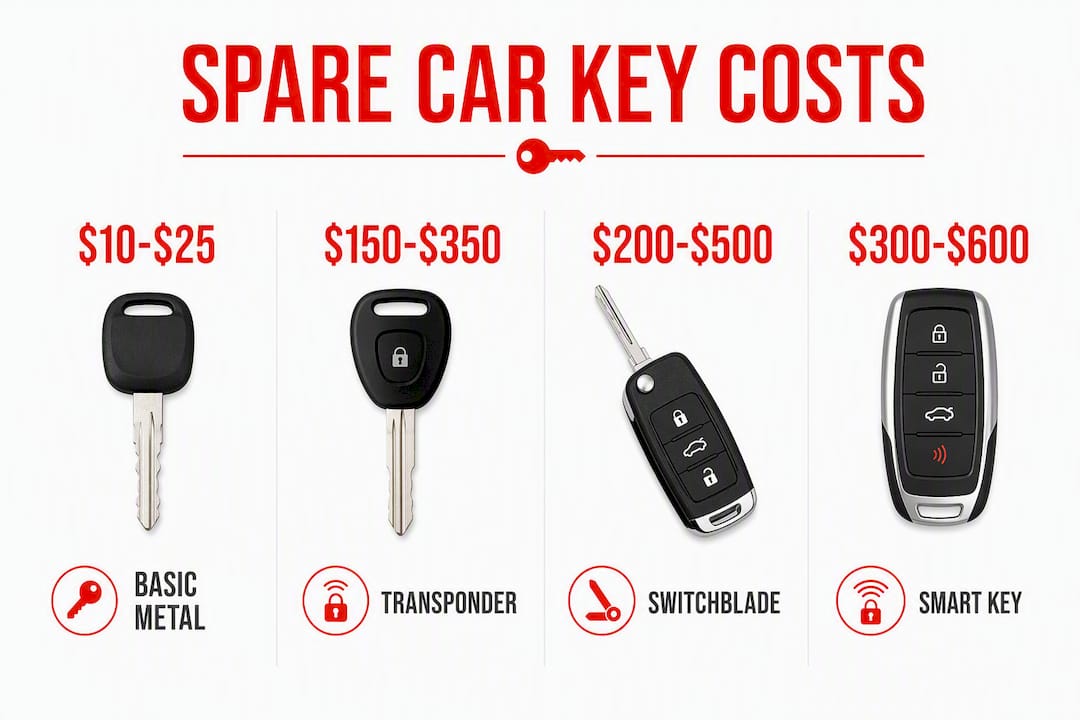 Infographic showing spare car key cost ranges