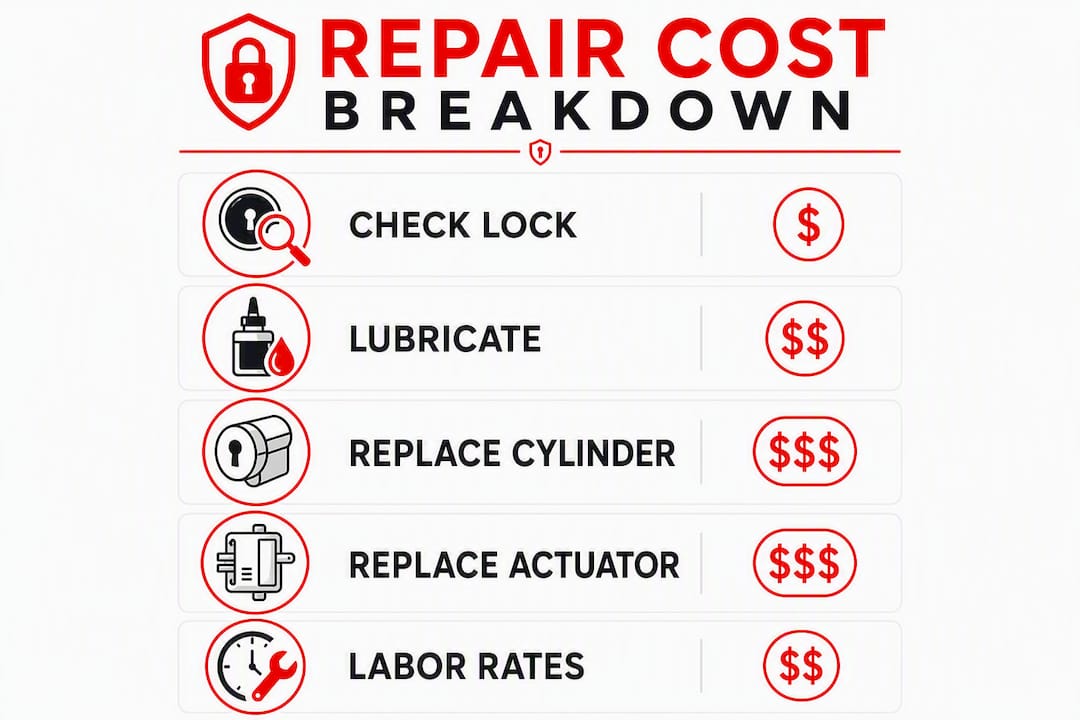 Infographic showing car door lock repair cost steps