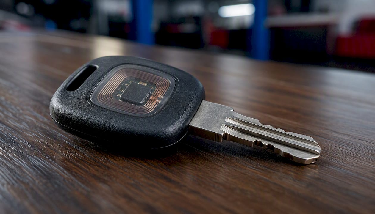 Close-up of car transponder key details