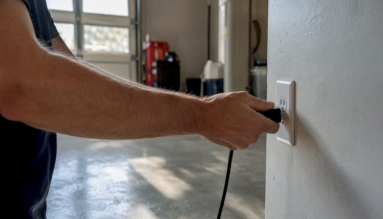 Hands unplugging garage door opener