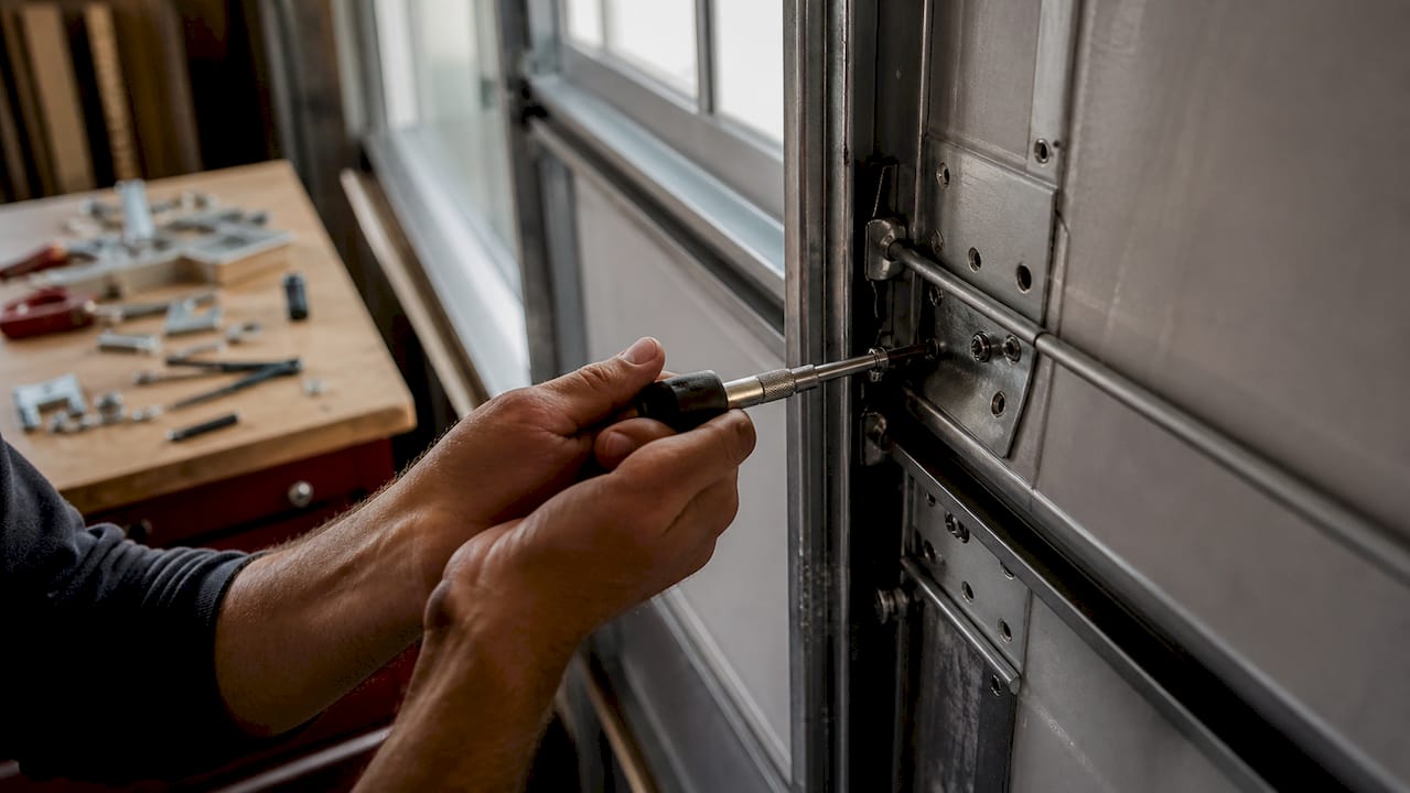 Hand overtightening screw in garage door panel