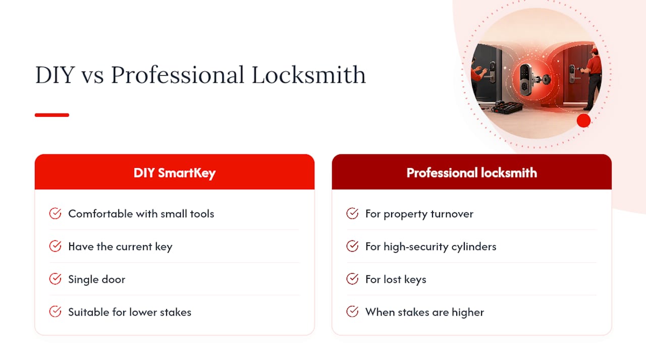 Comparison of DIY and professional locksmith rekeying options